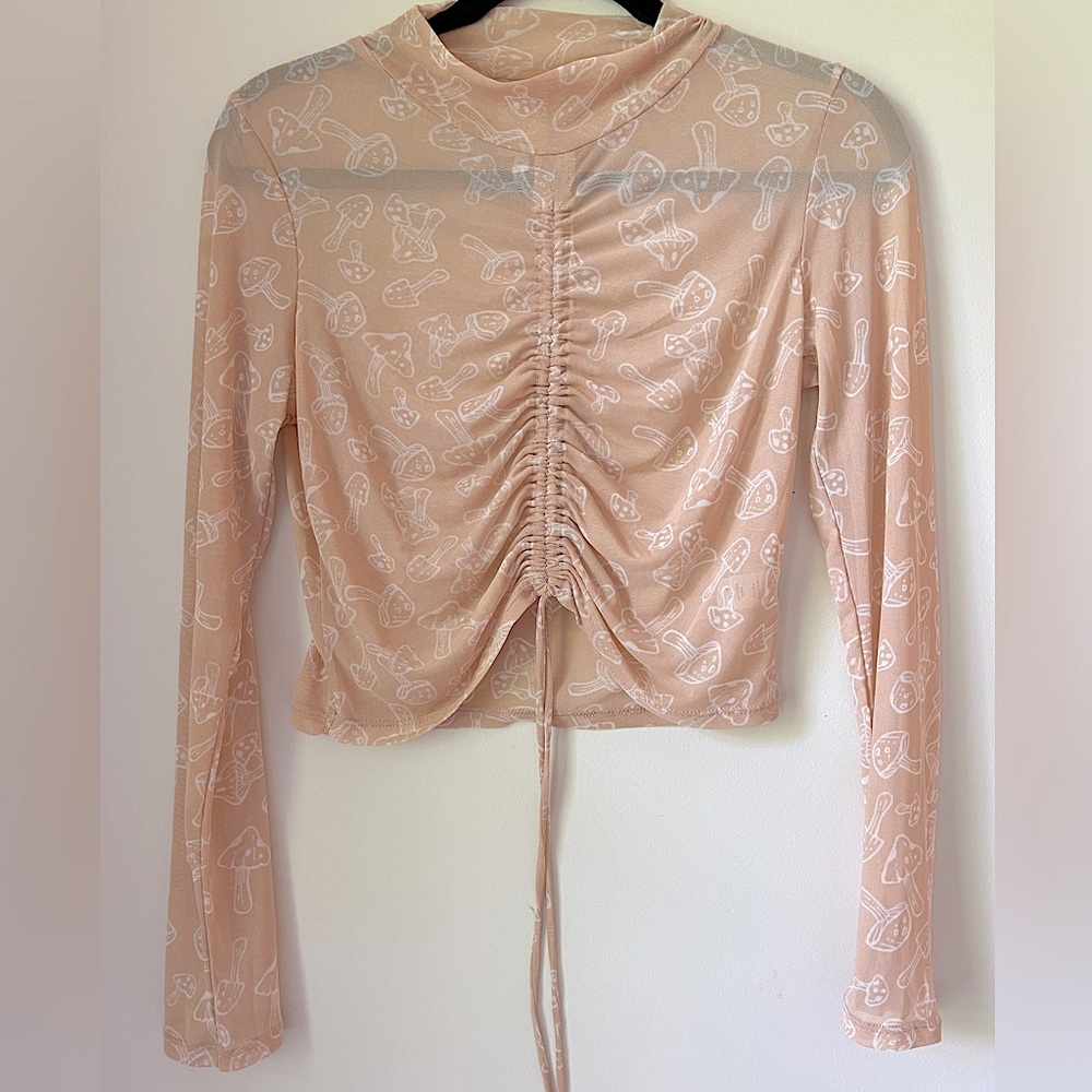 Magic Mushroom Mesh Long Sleeve Ruched with Drawstring